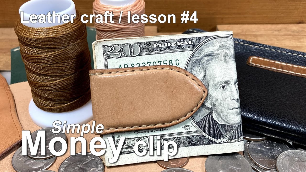 マグネット式のシンプルなマネークリップ / Magnetic leather money clip【レザークラフト】
