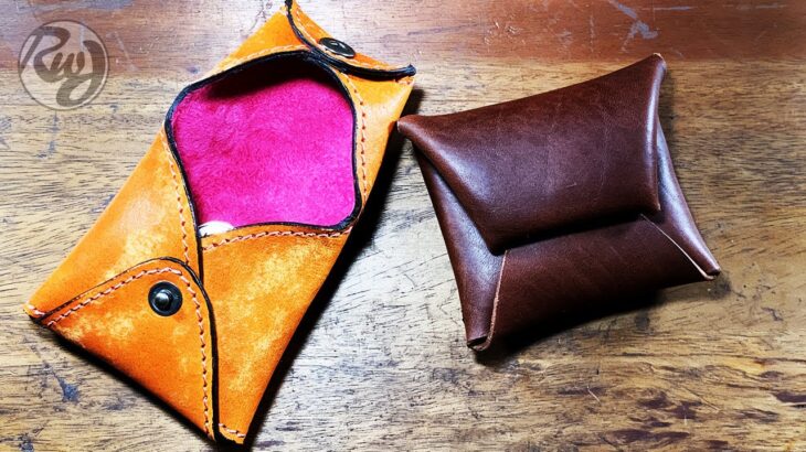 レザークラフト DIY 型紙 | コインケースの作り方【Leather craft free pattern】