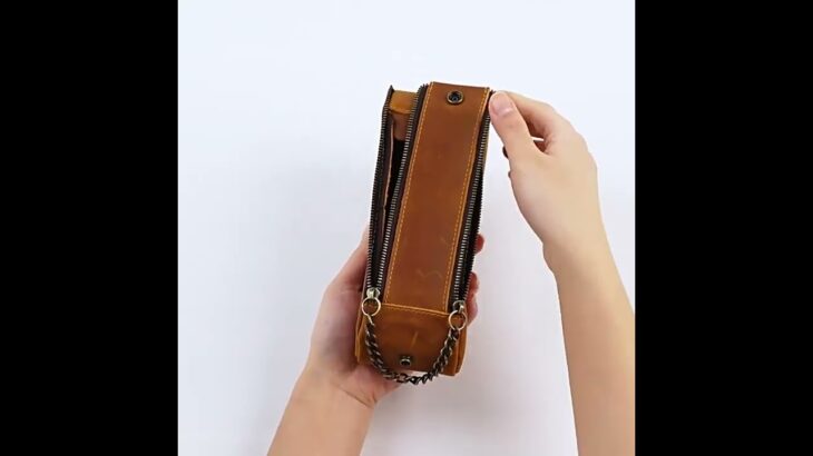 HAETIN手作り|大容量 ファスナー 革 ペンケース 多機能 ペン立て付き チェンハンドル#handmade #shorts #leather #leathercraft